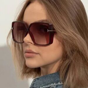 Tom Ford Yvonne Cut-Out Oversized Dark Red Frame Sunglasses 63mm NWT